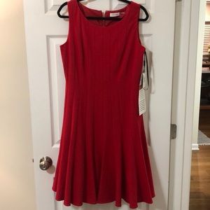 Calvin Klein Red Flowy Dress Sleeveless Crew Neck